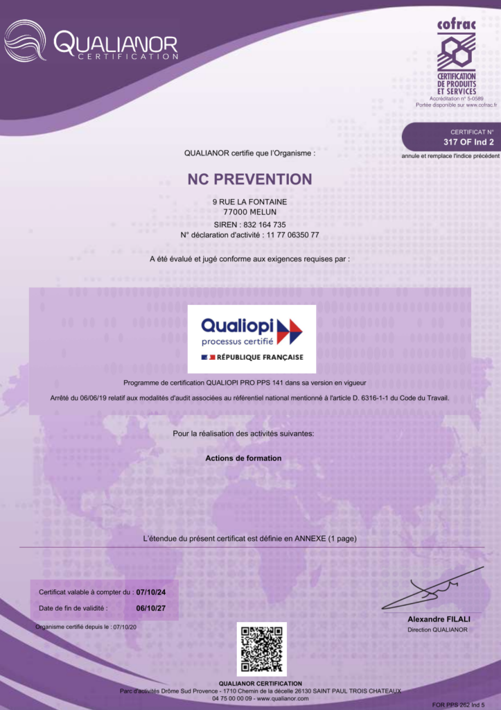 CERTIFICAT QUALIOPI NC PREVENTION 1:2